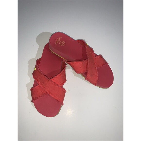 Vionic Beach Sandal Woman 8 Panama Coral Red Fabric Slip On Flip Flop Slide - Picture 1 of 9
